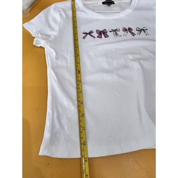 Originality White Graphic Bow Print Short Sleeve Crewneck Crop Top Size XL NWT - Picture 7 of 9